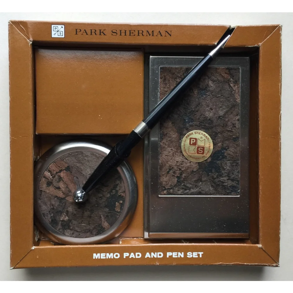 PARK SHERMAN Memo Pad And Pen Set #1736 Nice Colored Cork, Desk Accessories